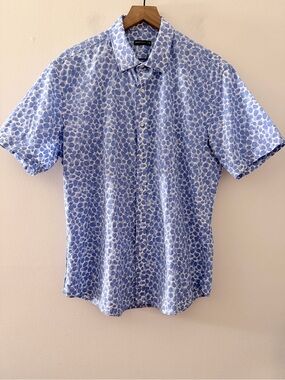 Postmarc blue Print Shirt Mens XL cotton Blend Resort short sleeve